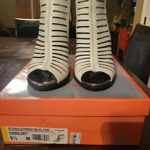 Circus by Sam Edelman Black and White Striped Peep-Toe Heels